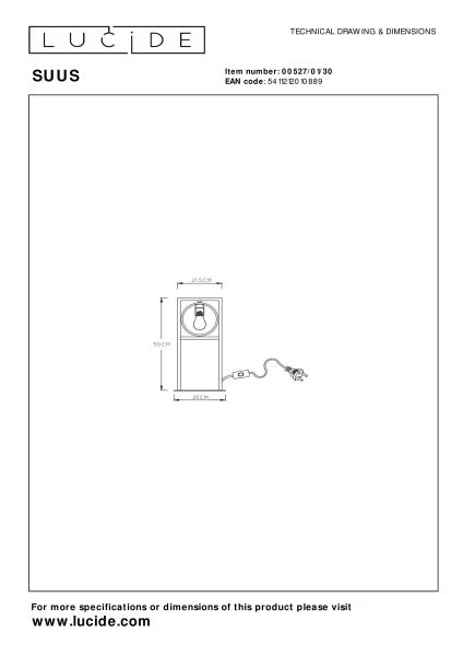 Lucide SUUS - Tafellamp - 1xE27 - Zwart - technisch